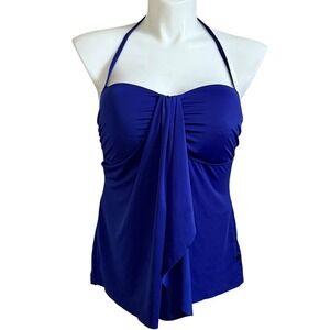 La Vie en Rose Aqua Halter Swim Top Tankini Ruched Front Royal Blue XL